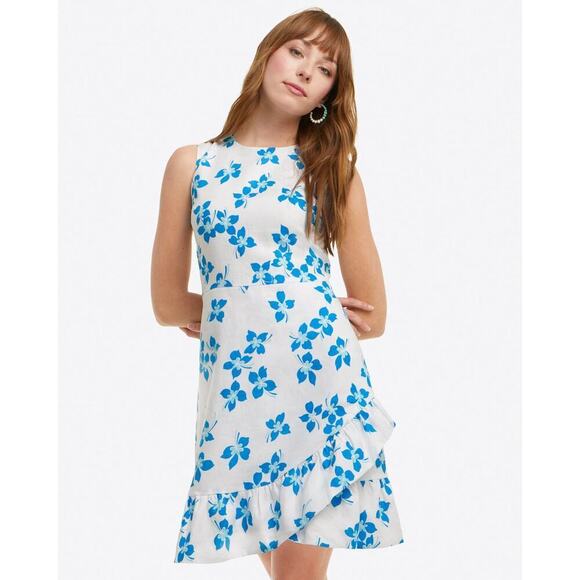 Draper James LINEN FAUX WRAP DRESS BLUE ORCHID Floral Size 18 - Picture 2 of 10